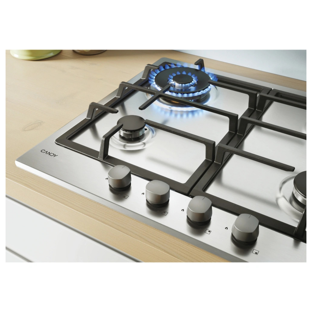 Table de Cuisson CANDY Gaz 4 Feux Wok – Inox – Image 2